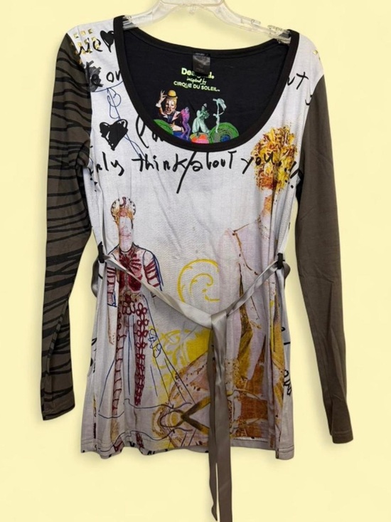 Desigual Tops - Desigual Multi-Color Graphic Long Sleeve Tunic with Waist Tie